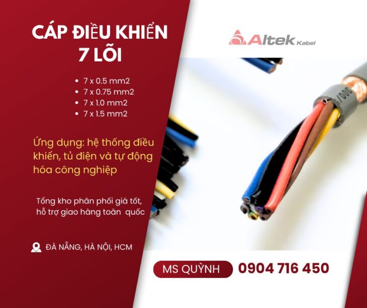Cáp 7×0.5, 7×0.75, 7×1.0, 7×1.5 dùng cho tự động hóa, thang máy sẵn kho Đà Nẵng,Hà Nội,Hà Tĩnh, Huế