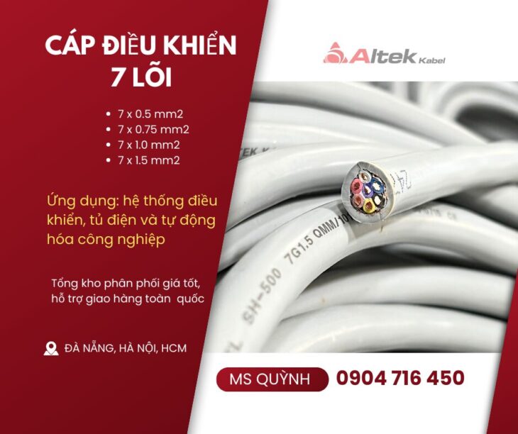 Cáp 7×0.5, 7×0.75, 7×1.0, 7×1.5 dùng cho tự động hóa, thang máy sẵn kho Đà Nẵng,Hà Nội,Hà Tĩnh, Huế