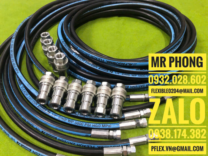 Ống thủy lực mềm -Ép tuy ô thủy lực -Ống mềm thủy lực bọc lưới inox- Ống tuy ô thủy lực 4 lớp