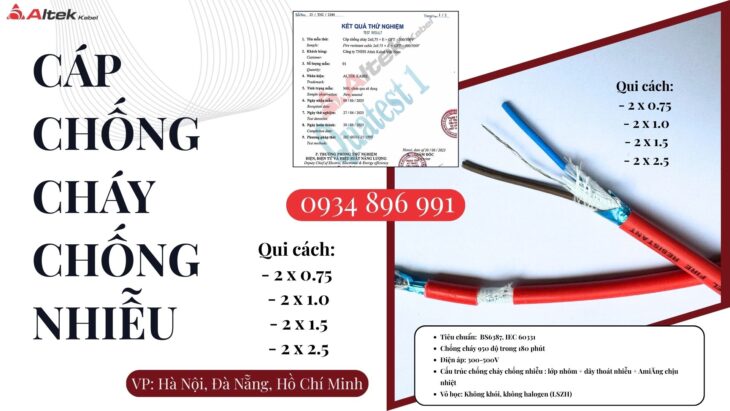 Cáp Chống Cháy Chống Nhiễu 2×1.0 Quảng Bình, Quảng Nam, Quảng Ngãi.