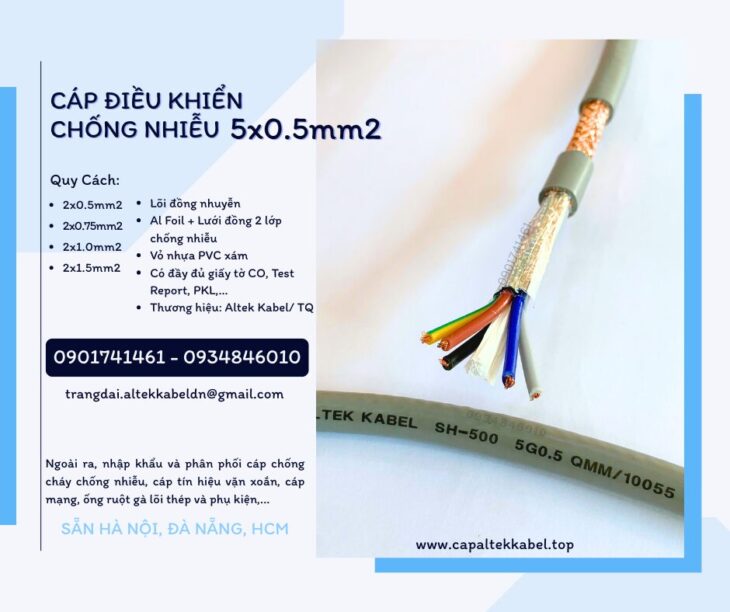 Cáp tín hiệu chống nhiễu 5×0.5 Altek Kabel sẵn Đà Nẵng, Huế, Quảng Ngãi