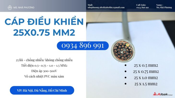 Cáp Điều Khiển Chống Nhiễu 25×0.75 Phân Phối Ninh Thuận, Vũng Tàu, Hồ Chí Minh