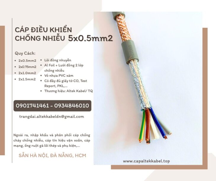 Cáp tín hiệu chống nhiễu 5×0.5 Altek Kabel sẵn Đà Nẵng, Huế, Quảng Ngãi