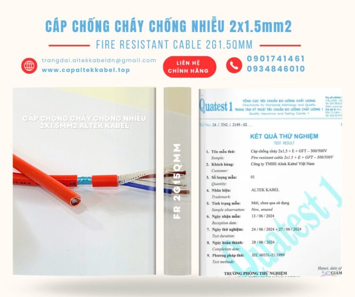 Cáp FR 2×1.5 chống cháy chống nhiễu Altek Kabel Đà Nẵng, Hà Nội
