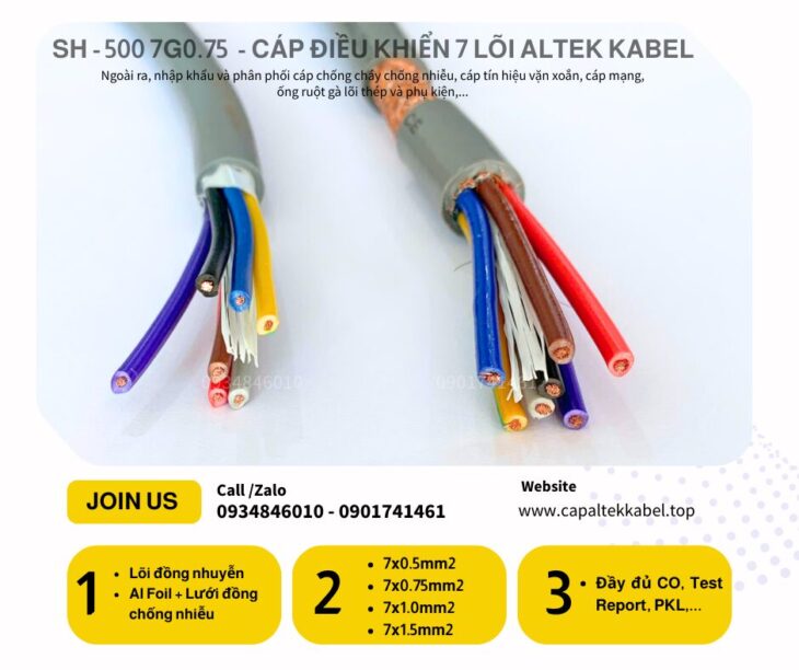 Đà Nẵng phân phối cáp điều khiển chống nhiễu 7×0.75