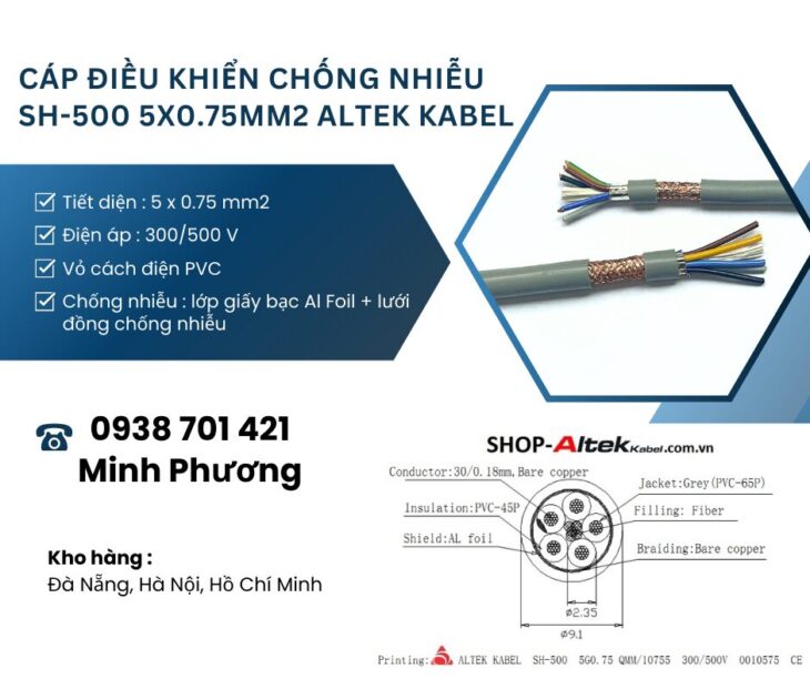 Cáp điều khiển chống nhiễu sh-500 5×0.75mm2 Tây Ninh, Đồng Nai, Bà Rịa – Vũng Tàu