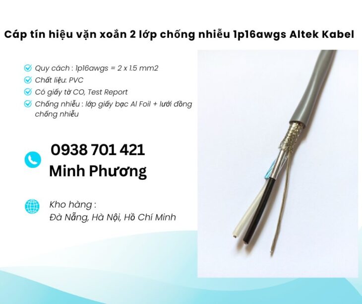 Cáp tín hiệu vặn xoắn 2 lớp chống nhiễu 1p16awgs Altek Kabel Đà Nẵng, Bình Định, Phú Yên