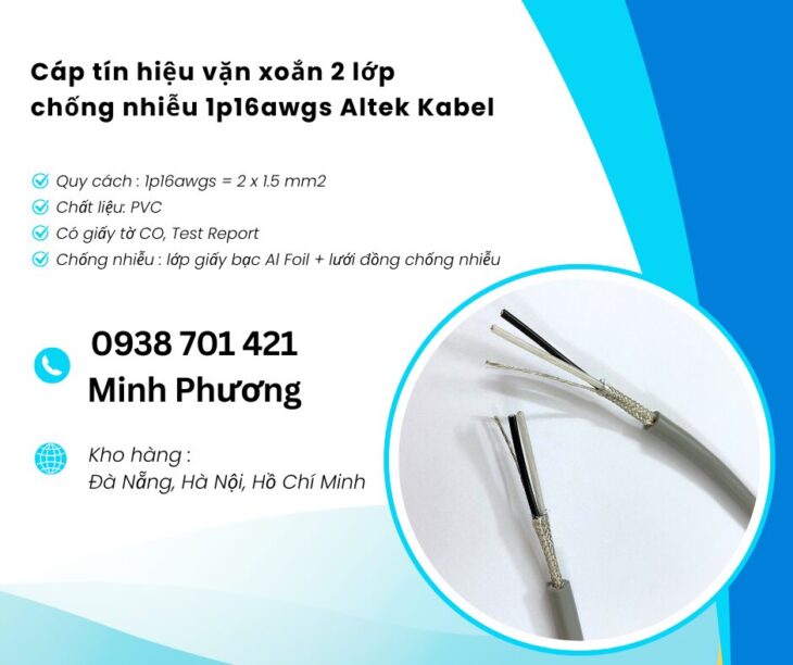 Cáp tín hiệu vặn xoắn 2 lớp chống nhiễu 1p16awgs Altek Kabel Đà Nẵng, Bình Định, Phú Yên