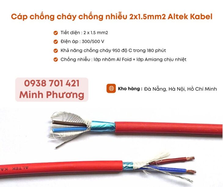 Cáp chống cháy chống nhiễu 2×1.5 Altek Kabel phân phối Đà Nẵng, Hà Nội, Hồ Chí Minh