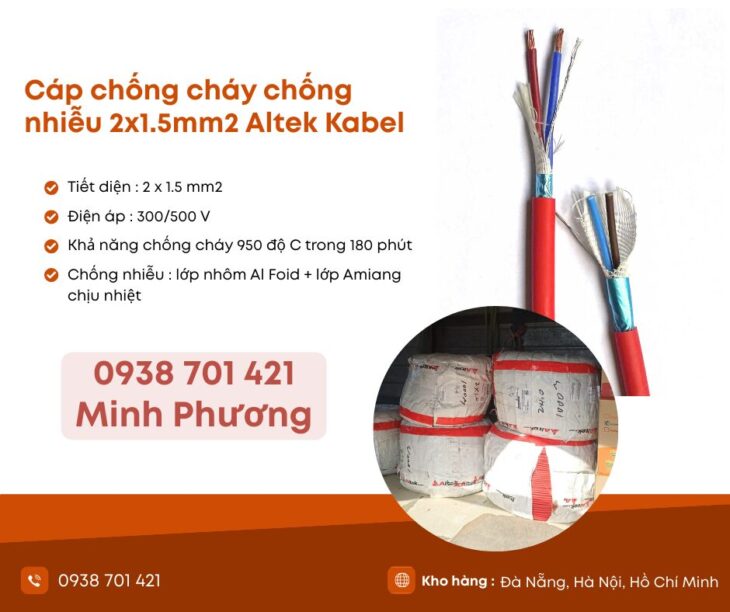 Cáp chống cháy chống nhiễu 2×1.5 Altek Kabel phân phối Đà Nẵng, Hà Nội, Hồ Chí Minh
