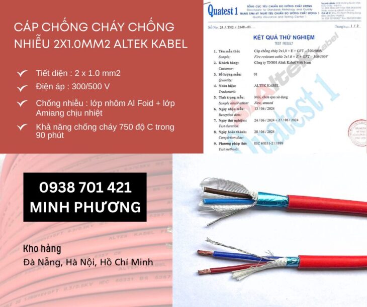 Dây cáp điện chống cháy chống nhiễu 2×1.0mm2 Altek Kabel Đà Nẵng, Quảng Ngãi, Huế