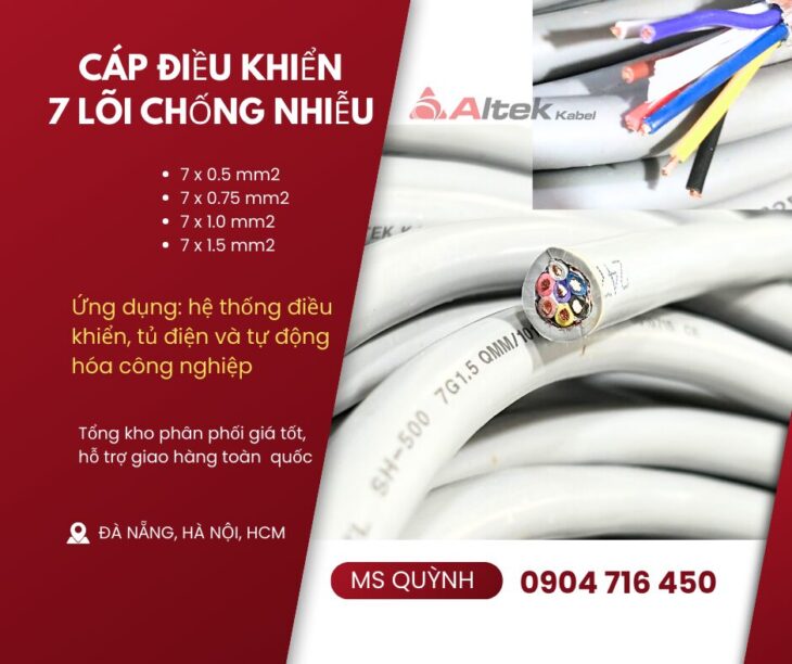 Cáp DVV 7×0.5, 7×0.75, 7×1.0, 7×1.5 Đà Nẵng, Hà Nội, Huế
