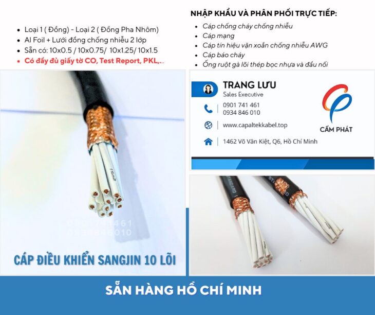 Cáp điều khiển Sangjin 10 lõi có sẵn Hồ Chí Minh, Bình Dương, Đồng Nai