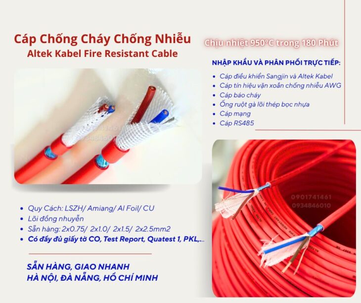 Cáp chống cháy chống nhiễu 2×0.75/2×1.0/2×1.5/2×2.5 – Altek Kabel