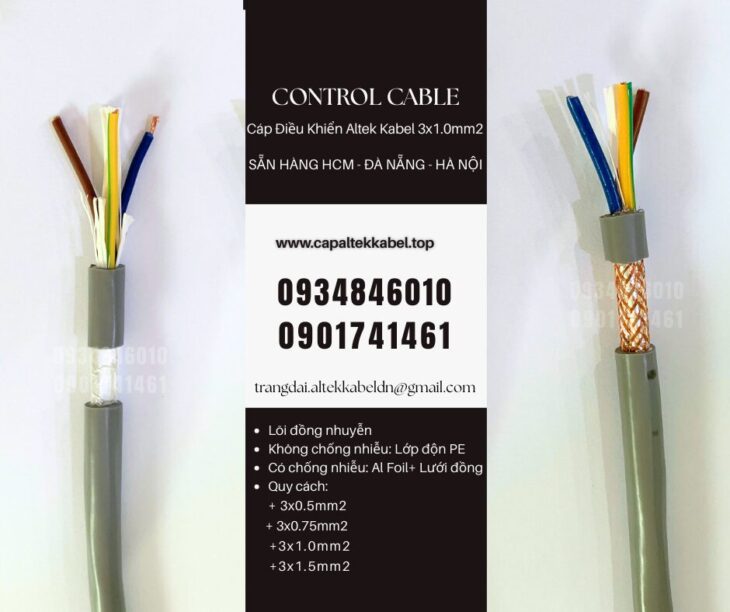 Cáp điện, cáp điều khiển 3×1.0mm Đà Nẵng, Huế, Quảng Ngãi, Quảng Trị