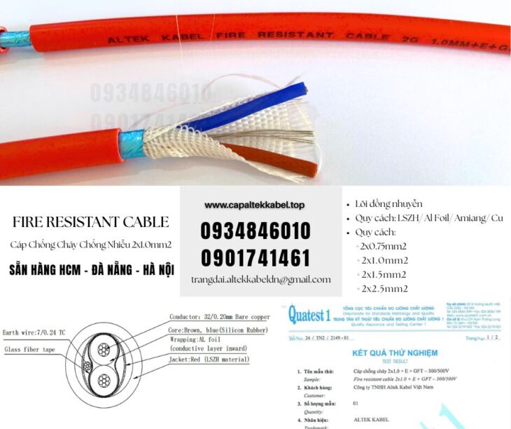 Cáp chống cháy chống nhiễu 2×0.75mm sẵn Đà Nẵng, Huế, Quảng Trị