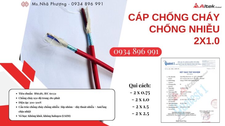 Cáp Chống Cháy Chống Nhiễu 2×0.75 / 1.0 / 1.5 / 2.5mm² – Phân Phối Quảng Bình, Quảng Ngãi, Quảng Nam