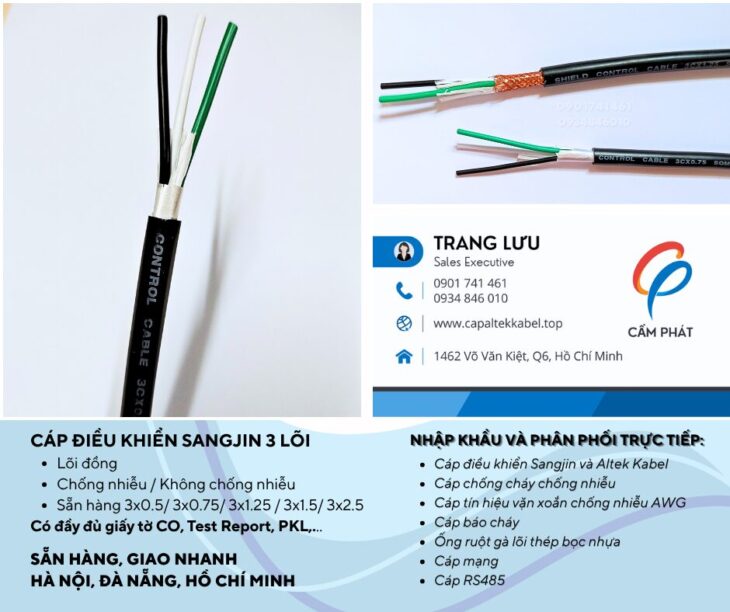 Cáp điều khiển Sangjin 3×0.5/3×0.75/3×1.25/3×1.5/3×2.5 Sài Gòn