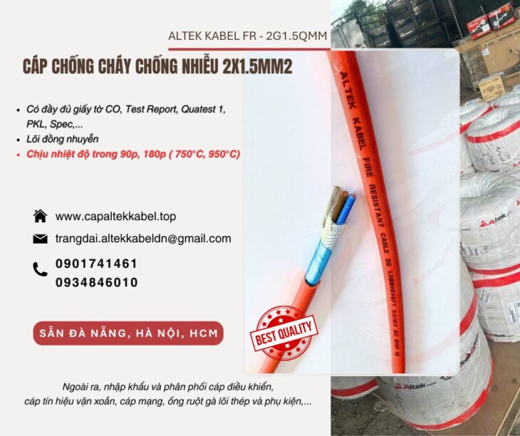 Cáp tín hiệu 2×1.5mm chống cháy chống nhiễu sẵn Đà Nẵng, Quảng Nam, Quảng Ngãi