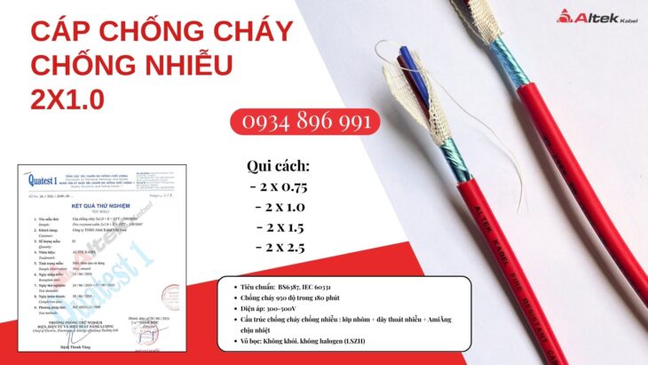 Cáp Chống Cháy Chống Nhiễu 2×0.75 / 1.0 / 1.5 / 2.5mm² – Phân Phối Quảng Bình, Quảng Ngãi, Quảng Nam