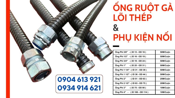 Ống ruột gà lõi thép và PG sắt phi 25, phi 32, phi 40 Đà Nẵng, Huế, Quảng Nam