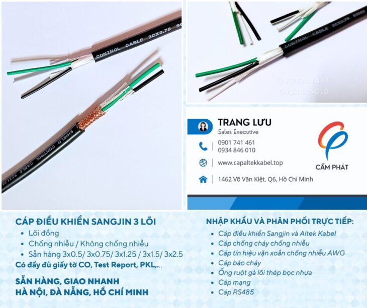 Cáp điều khiển Sangjin 3×0.5/3×0.75/3×1.25/3×1.5/3×2.5 Sài Gòn