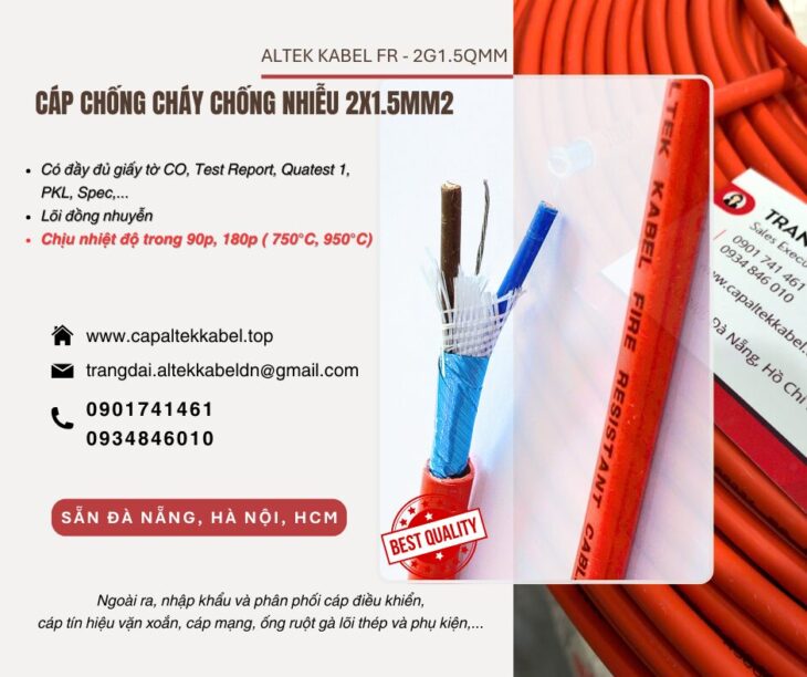 Cáp tín hiệu 2×1.5mm chống cháy chống nhiễu sẵn Đà Nẵng, Quảng Nam, Quảng Ngãi