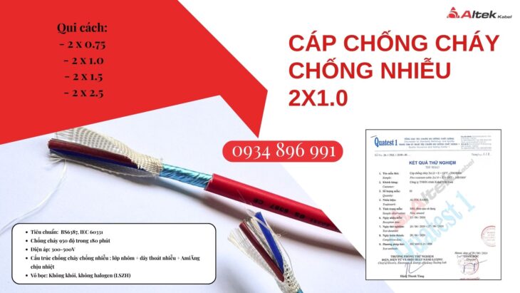 Cáp Chống Cháy Chống Nhiễu 2×0.75 / 1.0 / 1.5 / 2.5mm² – Phân Phối Quảng Bình, Quảng Ngãi, Quảng Nam