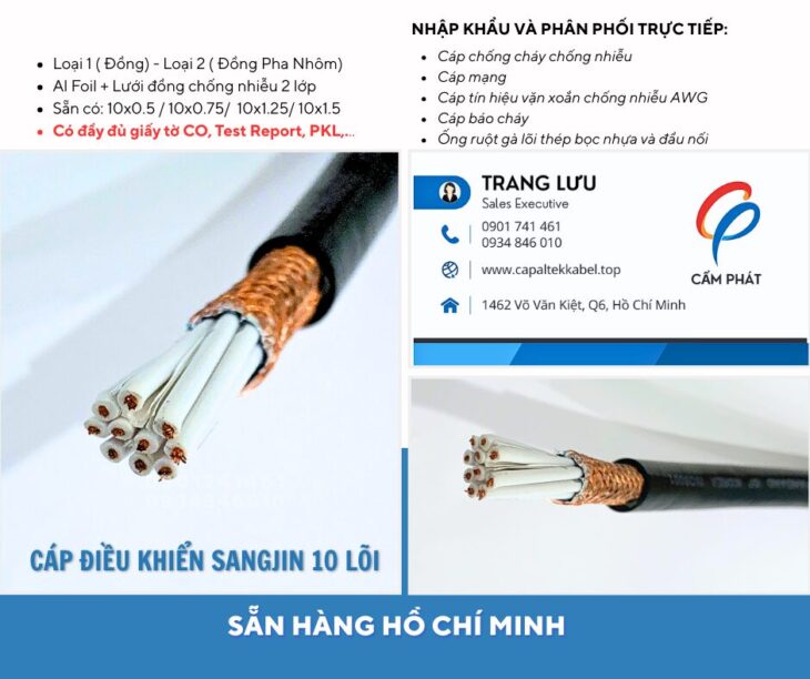 Cáp điều khiển Sangjin 10 lõi có sẵn Hồ Chí Minh, Bình Dương, Đồng Nai