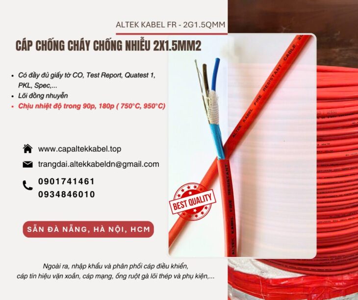 Cáp tín hiệu 2×1.5mm chống cháy chống nhiễu sẵn Đà Nẵng, Quảng Nam, Quảng Ngãi