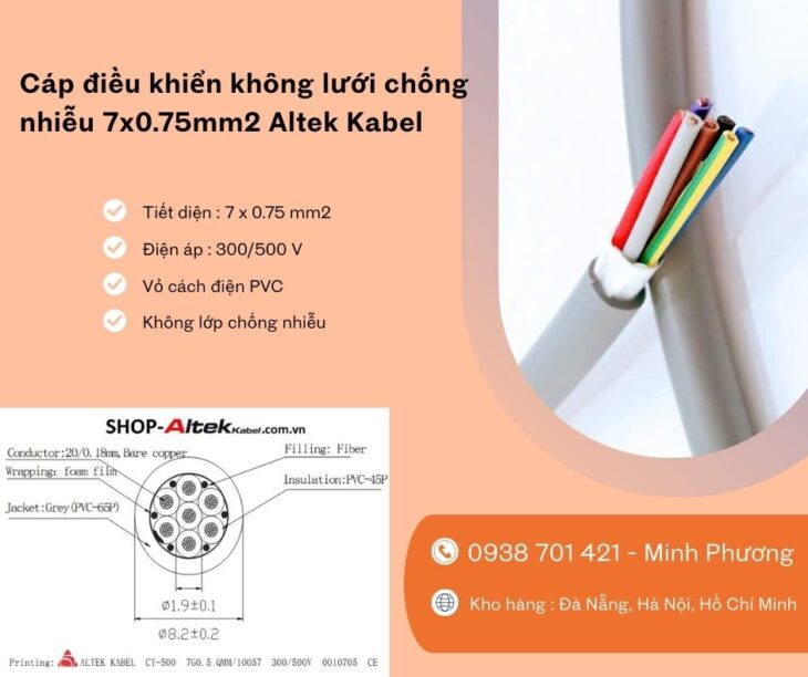 Cáp tín hiệu không lưới Altek Kabel 7×0.75mm2 kho tại Đà Nẵng, Hà Nội, Hồ Chí Minh
