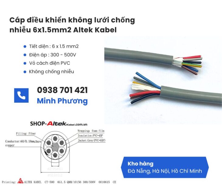 Cáp điều khiển không lưới chống nhiễu 6×1.5 Altek Kabel phân phối toàn quốc – Đà Nẵng