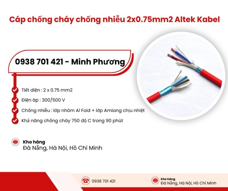 Cáp chống cháy chống nhiễu Altek Kabel 2×0.75mm2 phân phối Đà Nẵng, Hà Nội, Hồ Chí Minh