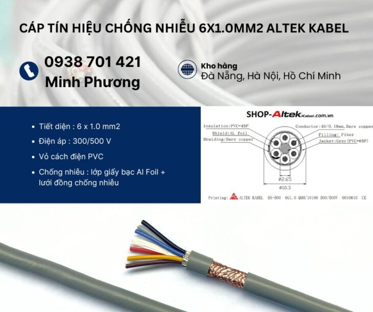 Cáp tín hiệu chống nhiễu 6×1.0mm2 Altek Kabel Đà Nẵng, Hà Tĩnh, Quảng Bình