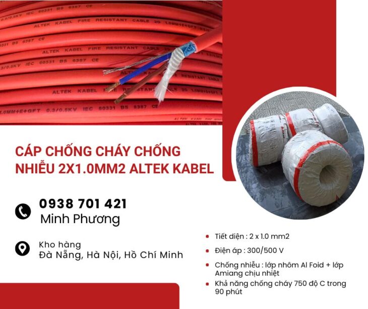 Cáp điện chống cháy chống nhiễu 2×1.0 Altek Kabel Hải Phòng, Lào Cai, Quảng Ninh