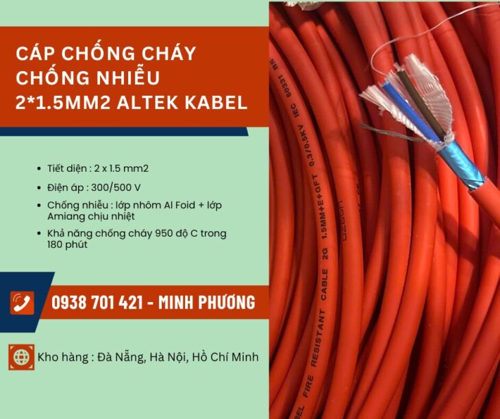 Cáp chống cháy chống nhiễu 2×1.5mm2 Altek Kabel giao ngay Hà Nội, Nam Định
