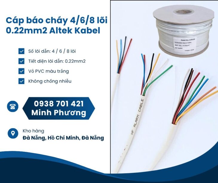 Cáp báo cháy Altek Kabel 4/6/8 lõi 0.22mm2 giá tốt Đà Nẵng, Thanh Hóa, Nghệ An