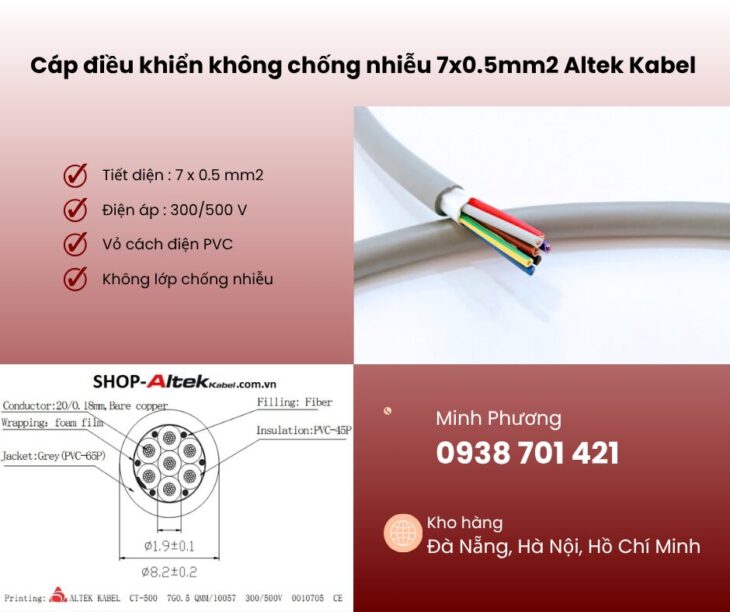 Dây cáp điều khiển không lưới chống nhiễu 7×0.5mm2 phân phối Huế, Đà Nẵng, Hà Tĩnh