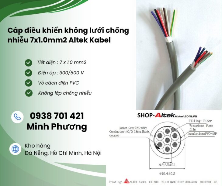 Cáp điều khiển không chống nhiễu 7×1.0mm² – Giải pháp tối ưu cho hệ thống điện công nghiệp