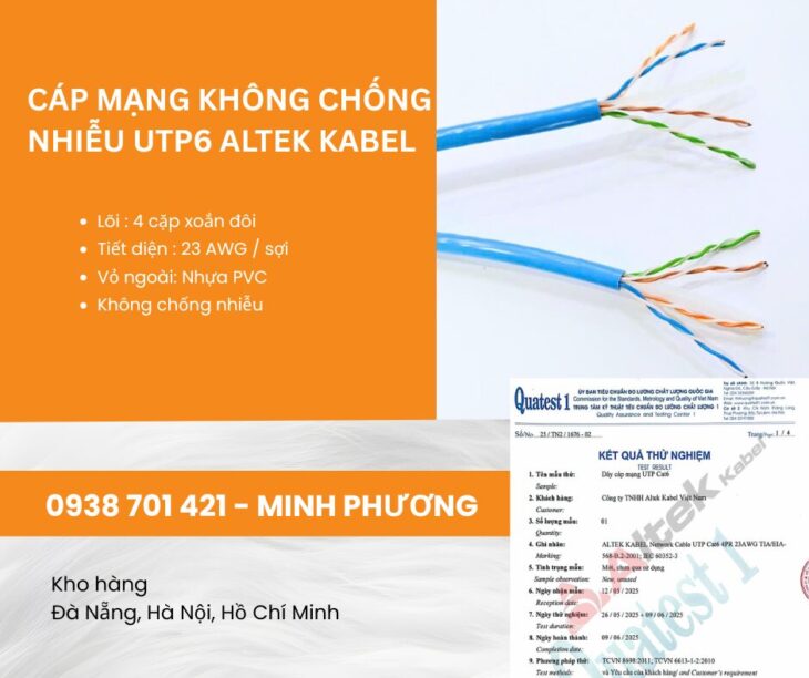 Cáp mạng không chống nhiễu UTP6 Altek Kabel – Gía tốt, hàng sẵn kho, giao toàn quốc