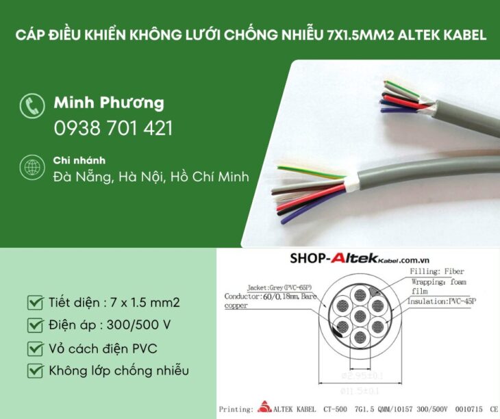 Cáp điều khiển không chống nhiễu 7×1.5mm² – thông số, ứng dụng và báo giá mới nhất