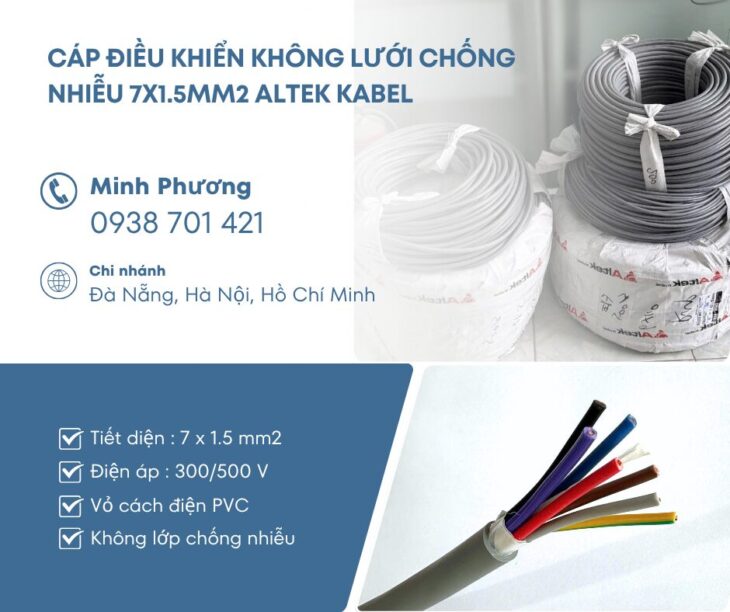Cáp điều khiển không chống nhiễu 7×1.5mm² – thông số, ứng dụng và báo giá mới nhất