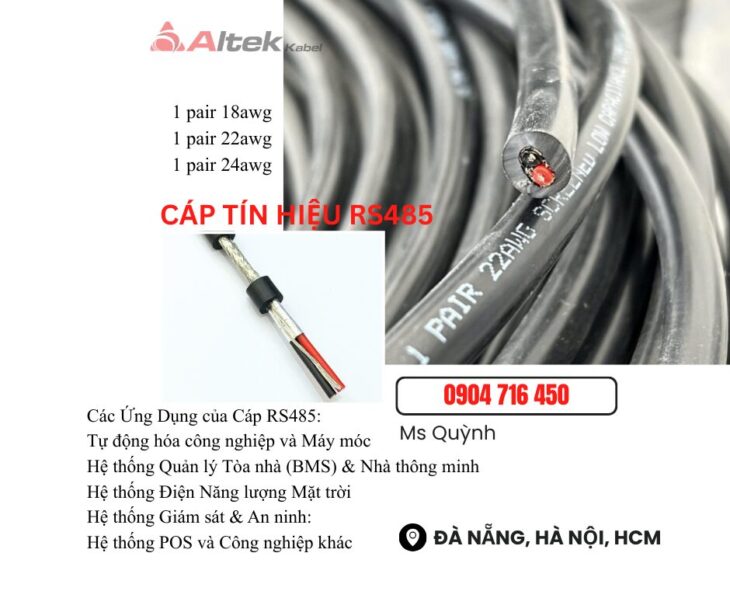 Cáp solar RS485 1 Pair 24awg, 22awg, 18awg Altek Kabel Đà Nẵng, Hà Nội, Sài Gòn