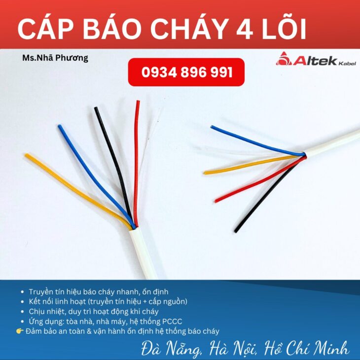 Cáp tín hiệu báo cháy 4 lõi giá rẻ tại Nghệ An, Thanh Hóa, Hải Phòng