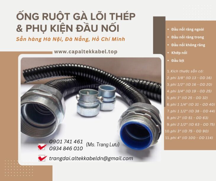 Ống ruột gà lõi thép phi ½, phi ¾, phi 1 sẵn Hà Nội, Đà Nẵng, Sài Gòn
