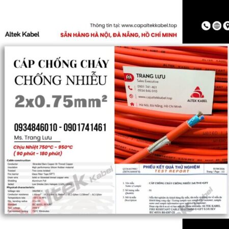 Cáp chống cháy chống nhiễu 2×0.75 Altek Kabel sẵn Đà Nẵng, Bình Định, Phú Yên