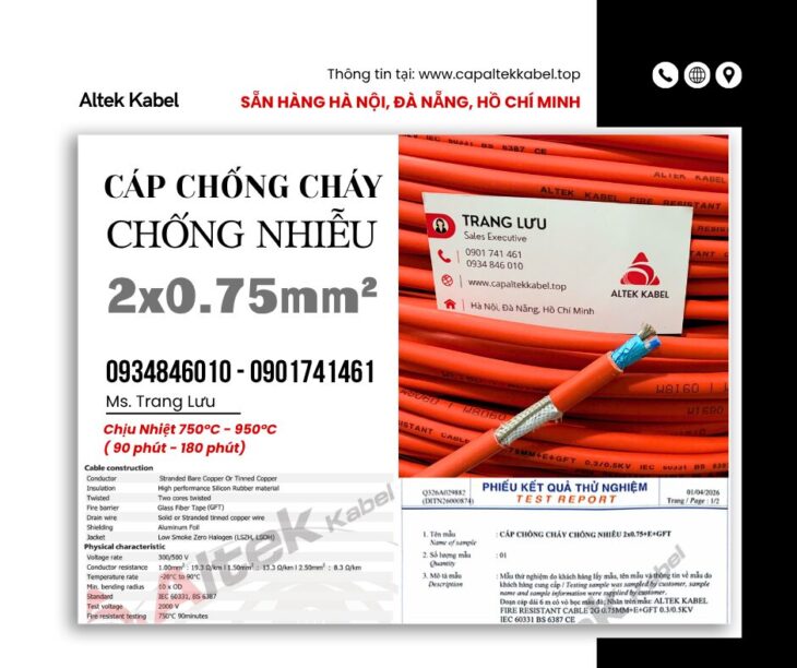 Cáp chống cháy chống nhiễu 2×0.75 Altek Kabel sẵn Đà Nẵng, Bình Định, Phú Yên