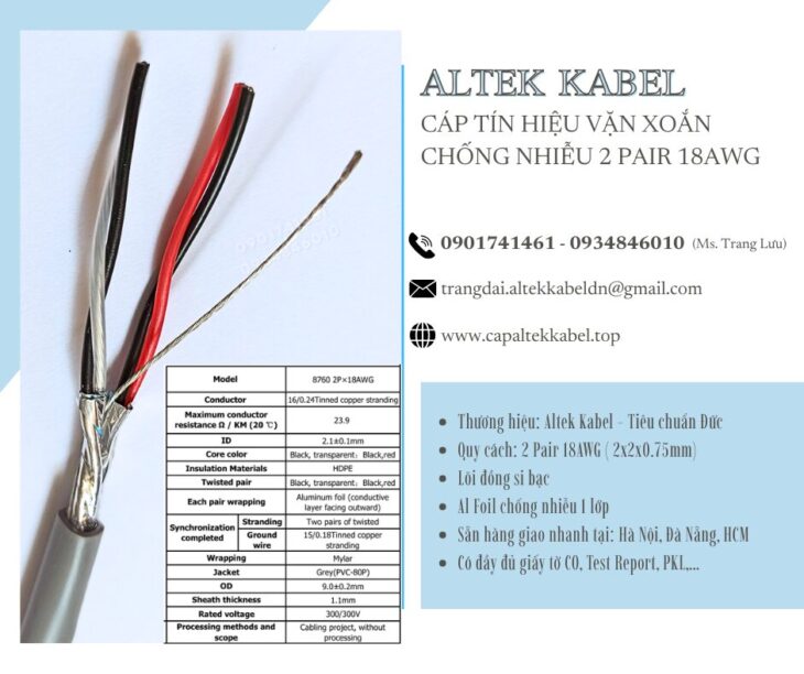 Cáp tín hiệu vặn xoắn chống nhiễu 18AWG 1 pair, 2 pair, 3 pair, 4 pair