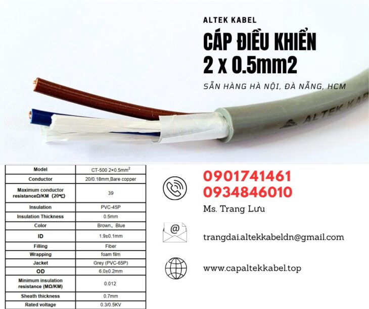 Cáp điều khiển, cáp tín hiệu 2×0.5 sẵn Đà Nẵng, Quảng Nam, Huế, Quảng Trị