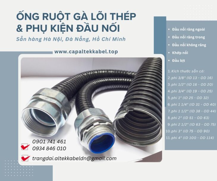 Ống ruột gà lõi thép phi ½, phi ¾, phi 1 sẵn Hà Nội, Đà Nẵng, Sài Gòn